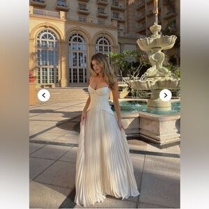 Fashion Nova Lace Corset Pleated Maxi Dress - Cream